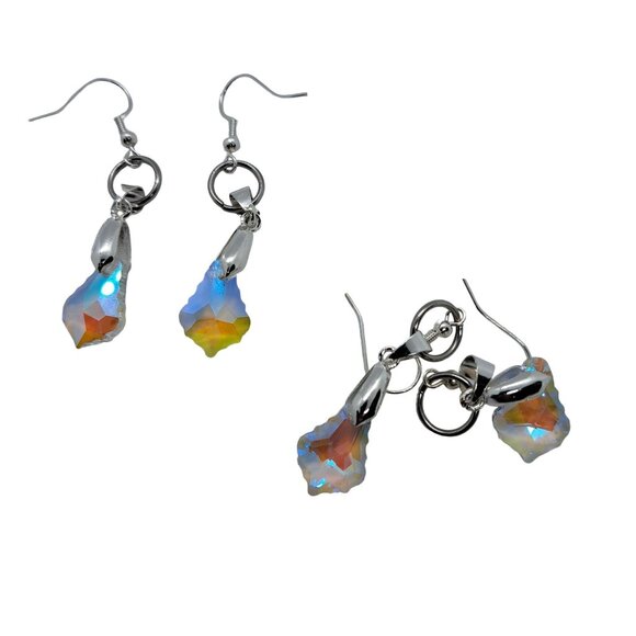 Ab crystal earrings clear crystal and silver tone earwires - Picture 3 of 5